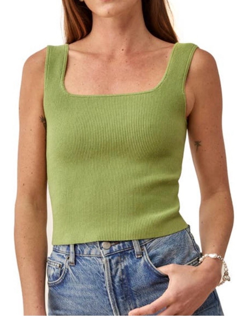 Reformation Julia Rib Knit Tank In Avocado Green Small